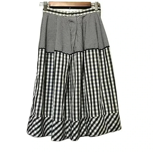 Dice Kayek High-Waisted Gingham Print Midi Skirt - Plaid Navy Multi/Black Multi - Picture 8 of 8